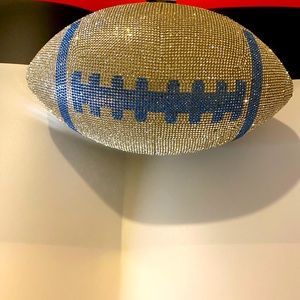 COPY - Blue and silver football crystal silver tone purse clutch